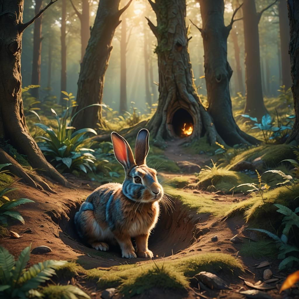 Rabbit Disappearing into Hole: Fantasy Concept Art