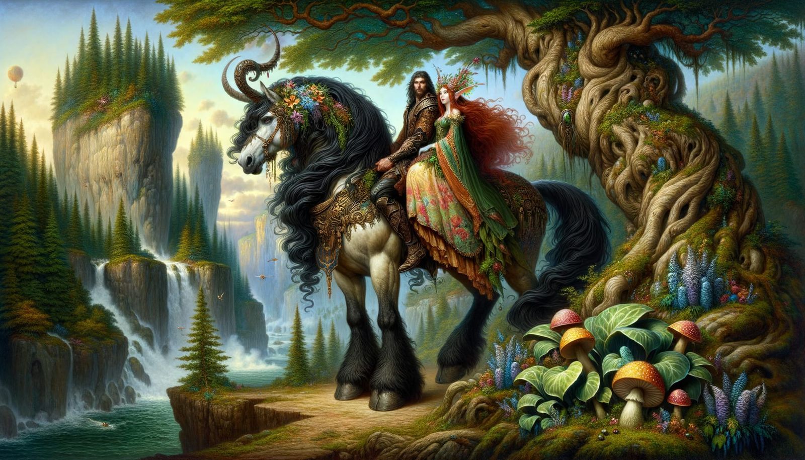 A close up 8K, enhanced, fine detailed, fantasy oil painting of a Majestic male Centaur with defined muscles, long wavy ...