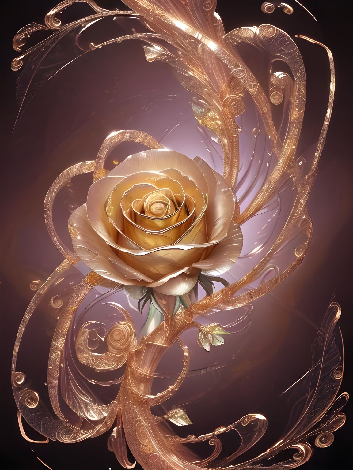 Intricate Crystal Rose with Chrome and Gold Petals