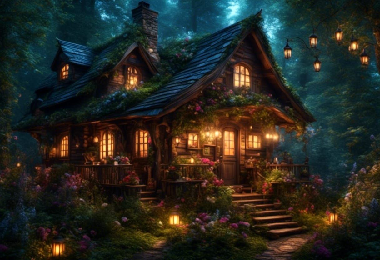 Cozy Cabin in Forest Scene