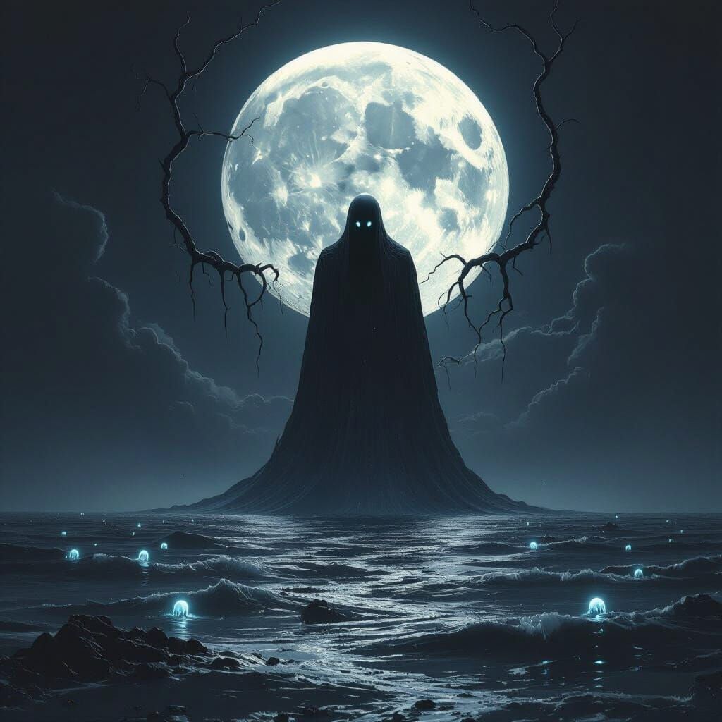 Colossal Figure Emerges from Black Ocean