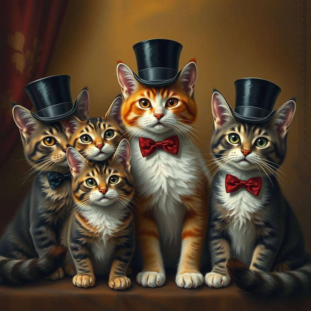 Anthropomorphic Cats in Formal Wear, Victorian Style