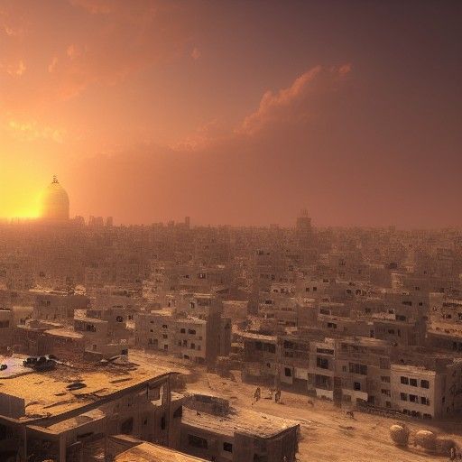 Peaceful Gaza Sunrise: Detailed Matte Painting