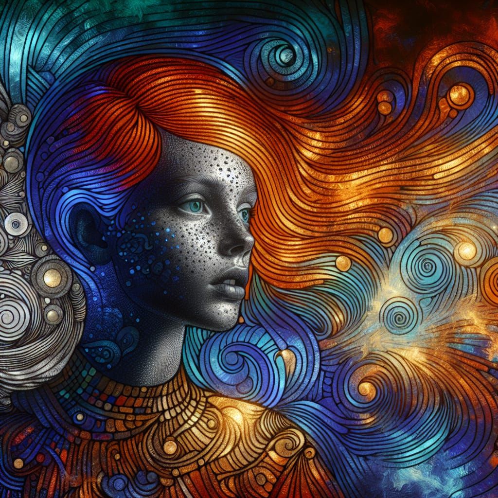 Metallic Mermaid in Surrealist Oil Painting