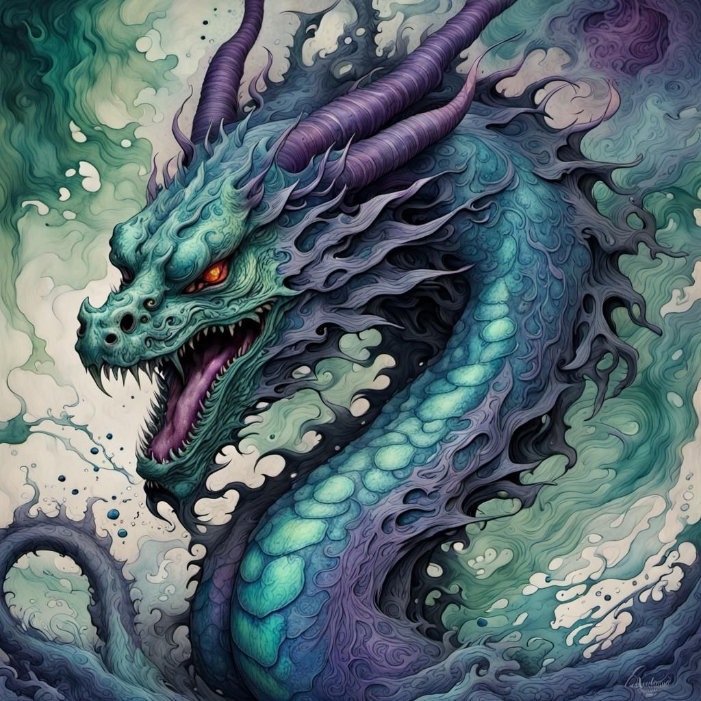 Ghost Dragon in Liquid Ink Splatter Style