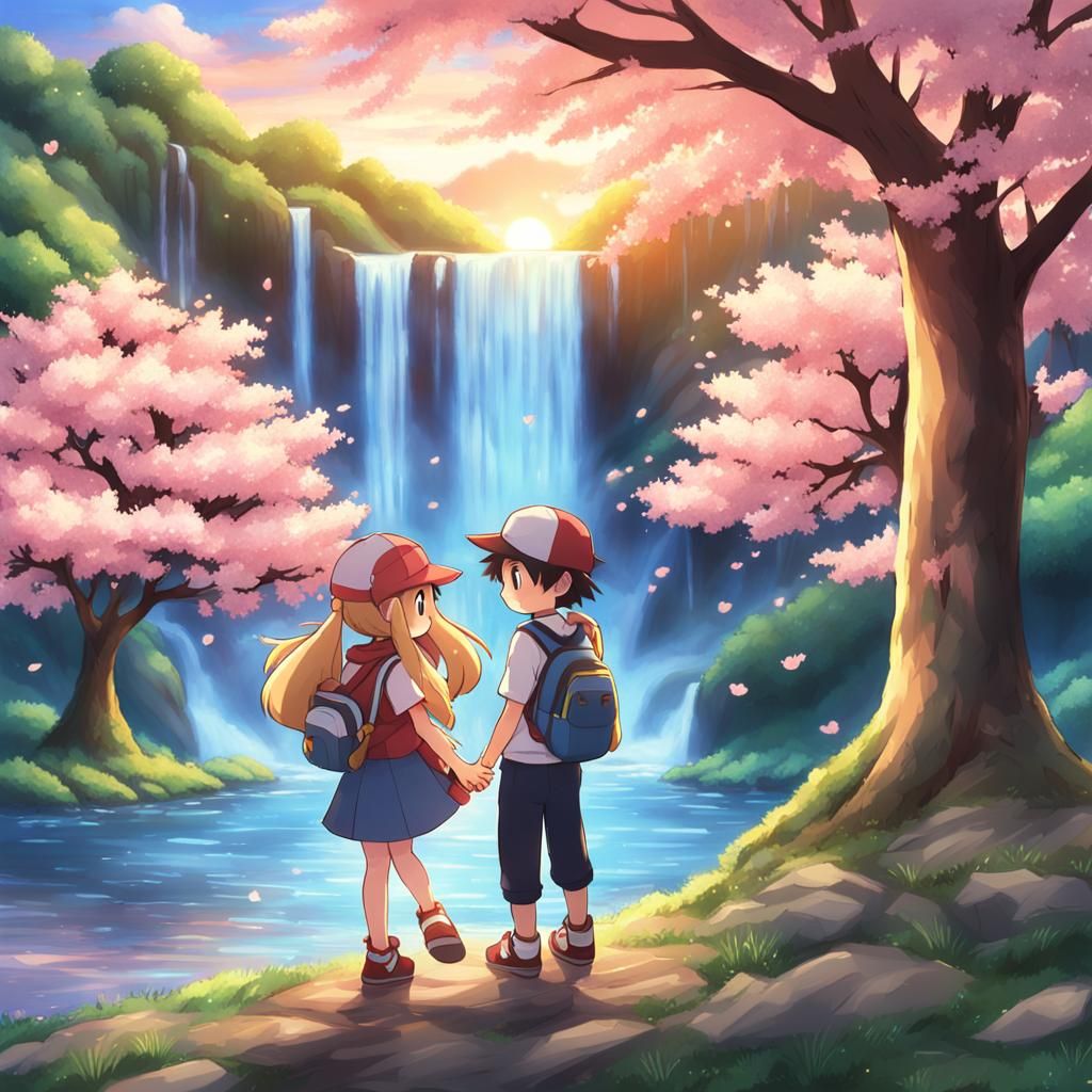 Ash and Serena Cuddling in Anime Style