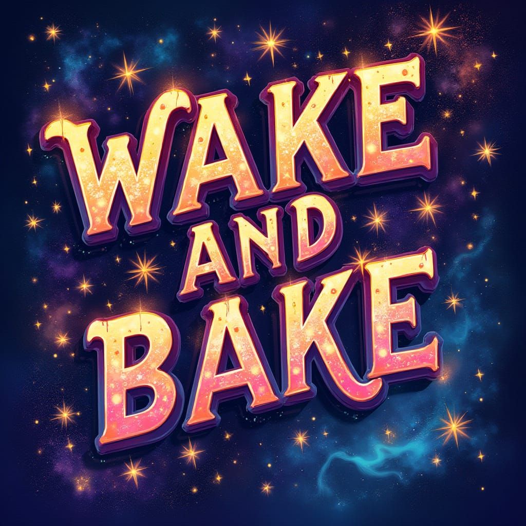 Psychedelic Wake and Bake Sign in Cosmic Art