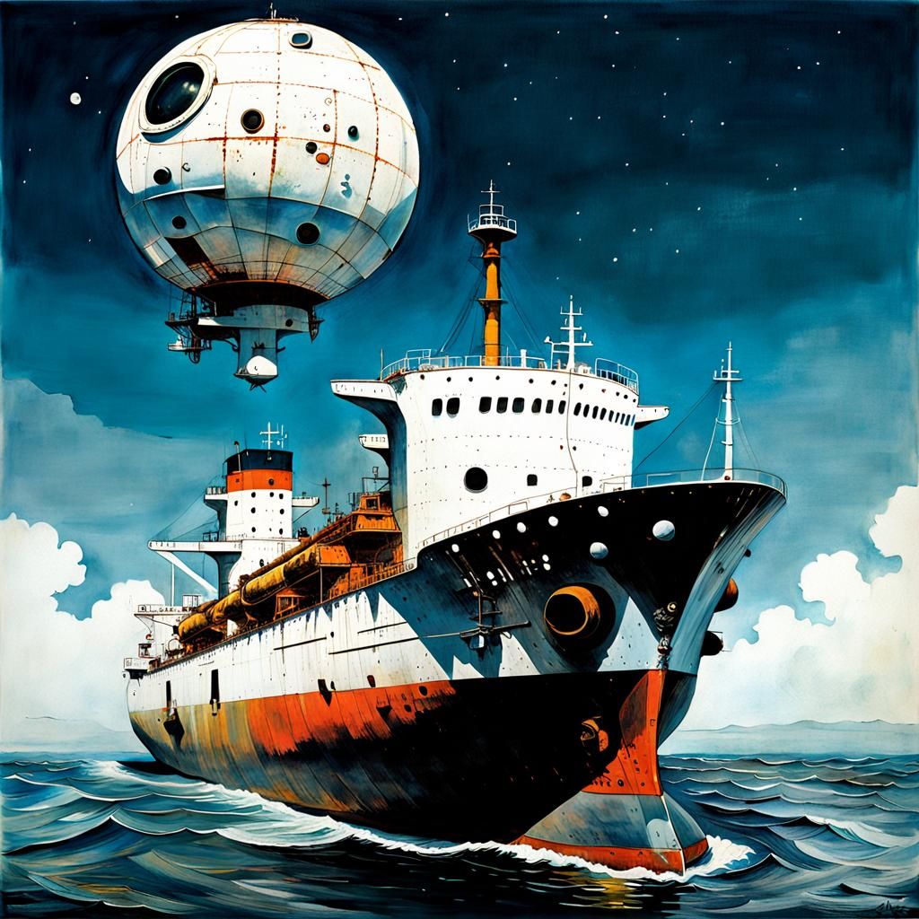 Cosmic Tanker Vessel: Surrealist Dreamscape