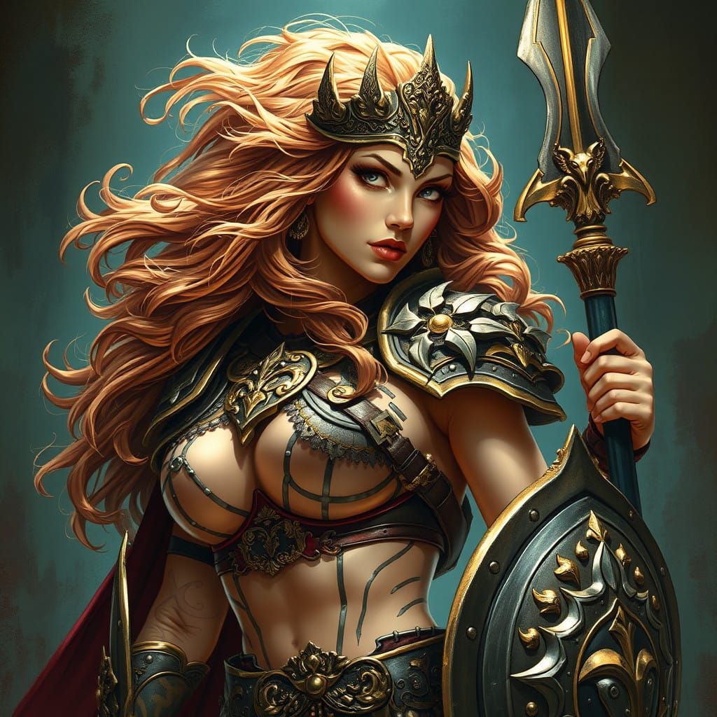 Sensual Fantasy Warrior Queen in Dynamic Composition
