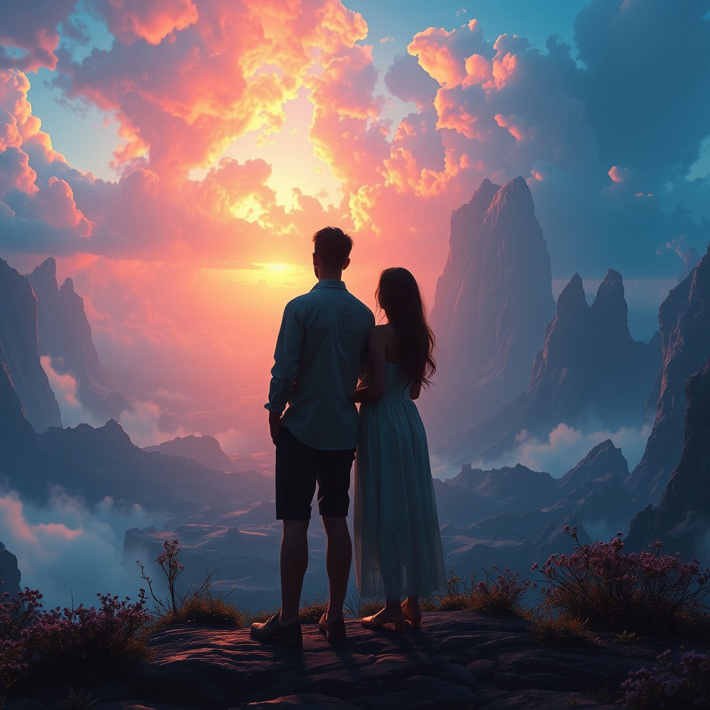 Surreal Couple in Dreamlike Landscape, Matte Painting