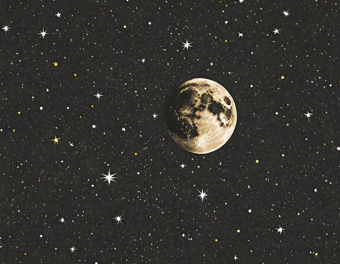 Moon and Stars in the Night Sky