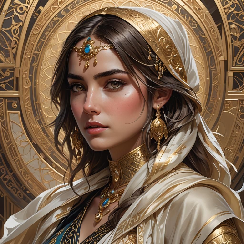 Ana de Armas in Arabian Silks: Art Nouveau Portrait