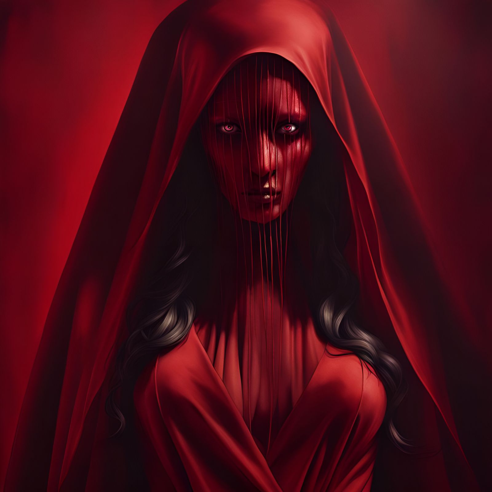 Demonic Woman in Red: A Horror Photography Artwork
