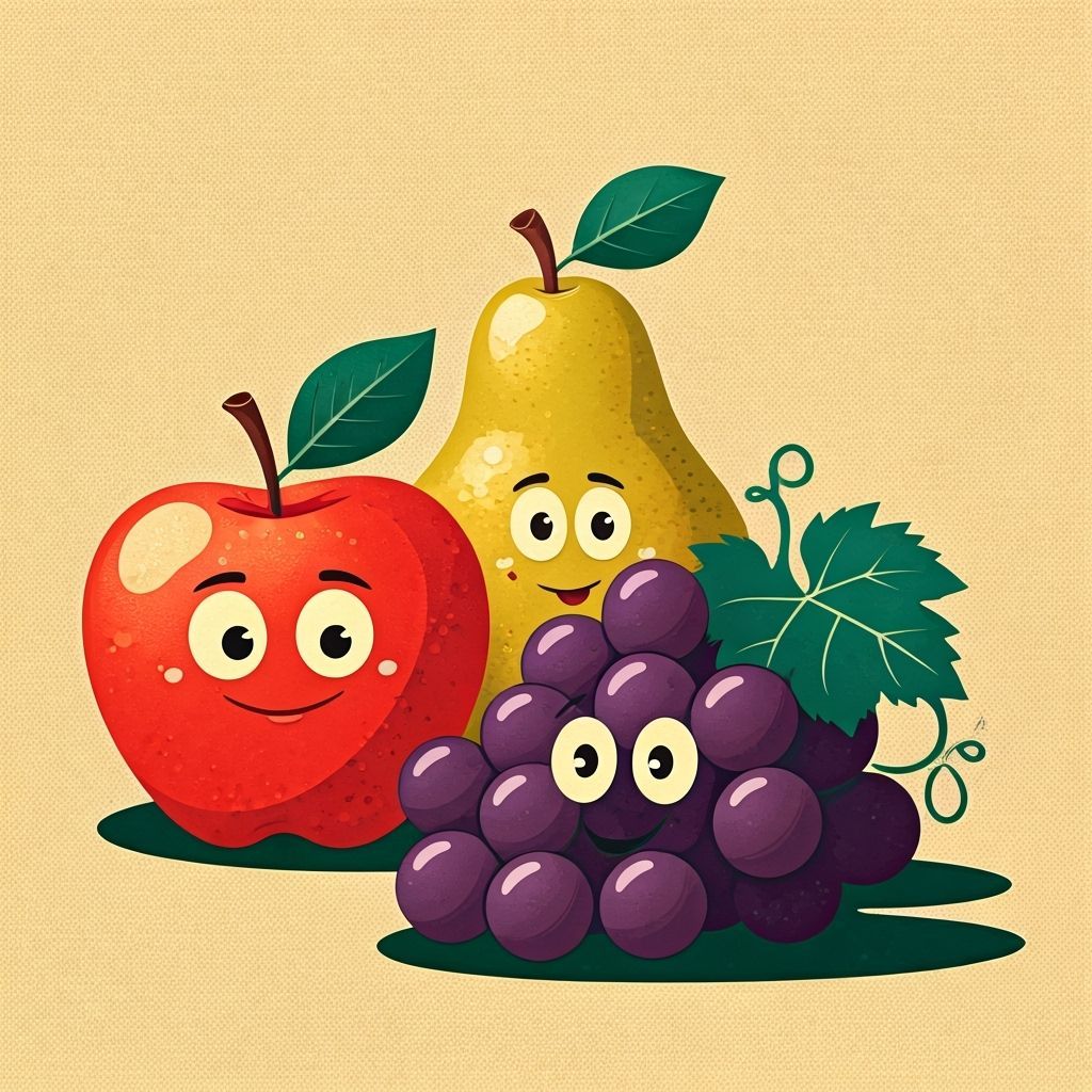 Cheerful Smiling Fruits in Ukiyo-e Style