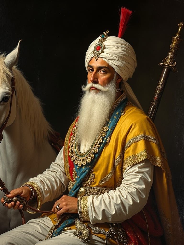 Maharaja Ranjit Singh on Horseback, Classical Portrait