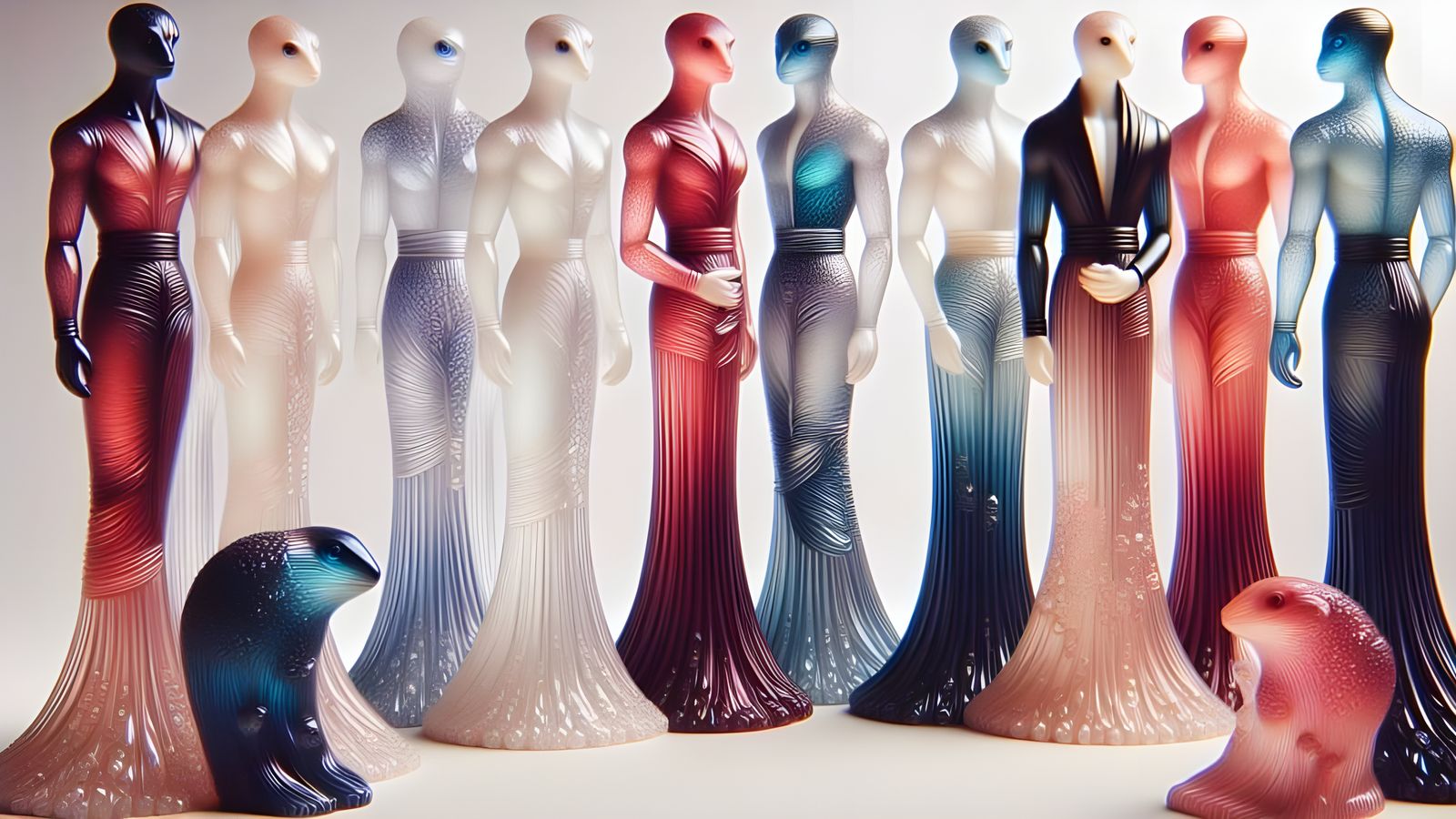 Out of this world reptilian glass sculptures.