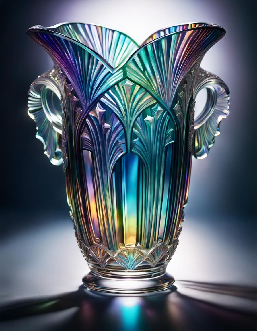 Iridescent Light Flashes from Art Deco Crystal Vase