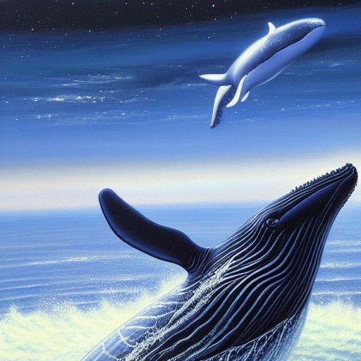 Whale Swimming in Space as Oil Painting