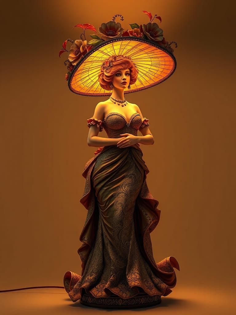 Edwardian Woman as Art Nouveau Table Lamp