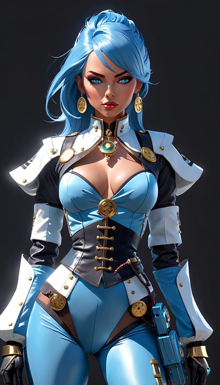 Futuristic Pirate Goddess Unveiled in Copper Skin and Azure...