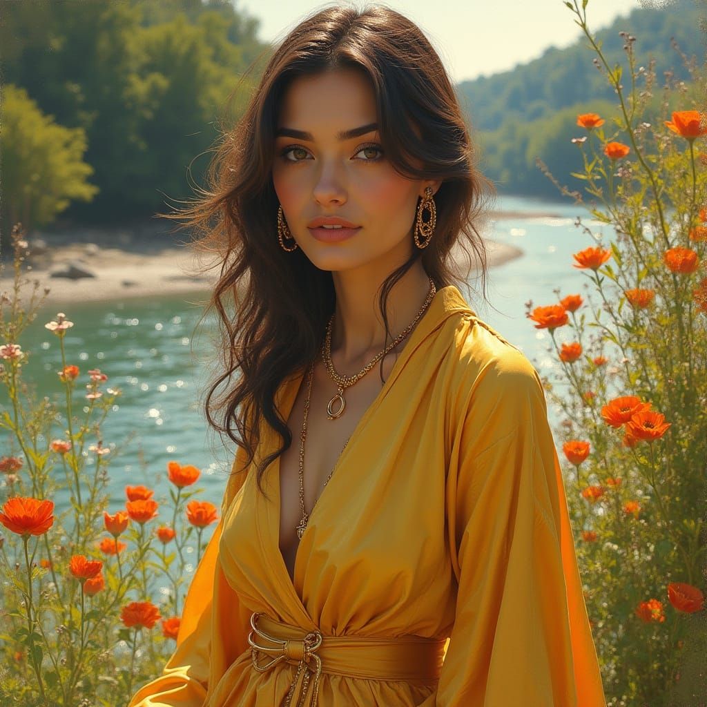 Iranian Woman in Golden Light, Impressionist Oil Painting