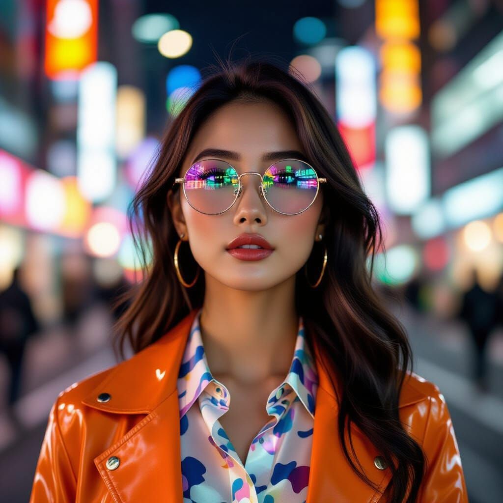 Cinematic Portrait of Stylish Asian Woman in City