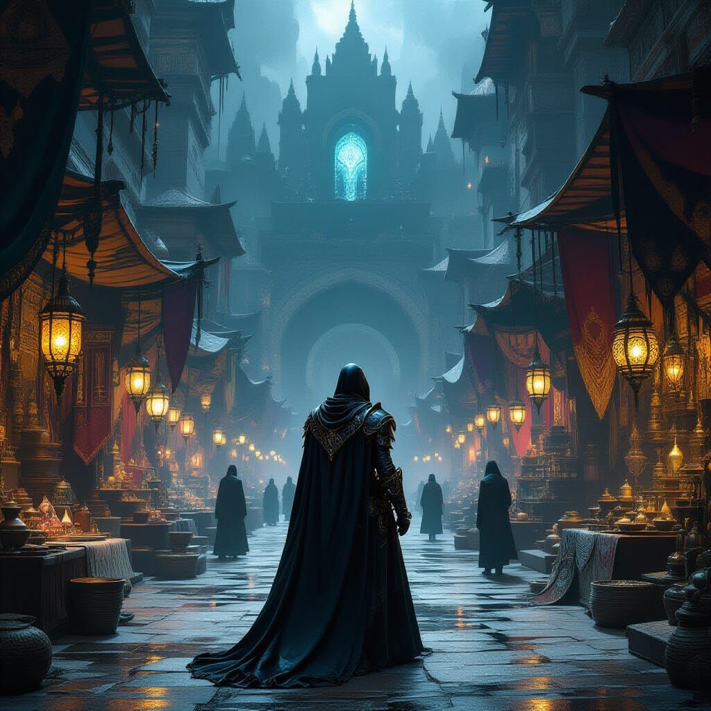 Knight in Ancient Bazaar Dark Fantasy Concept Art