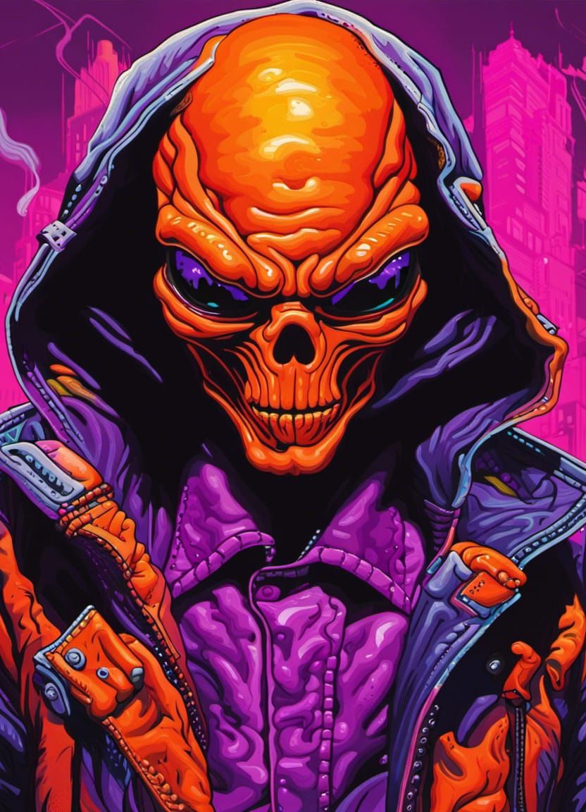 Alien Gangster in Black Light Art Style