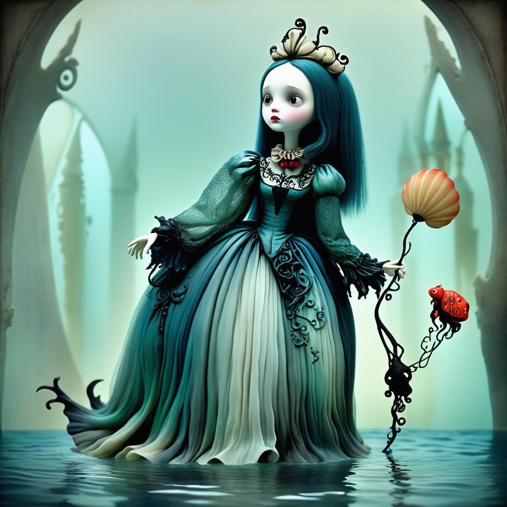 Underwater Gothic Scene in Claymation Style