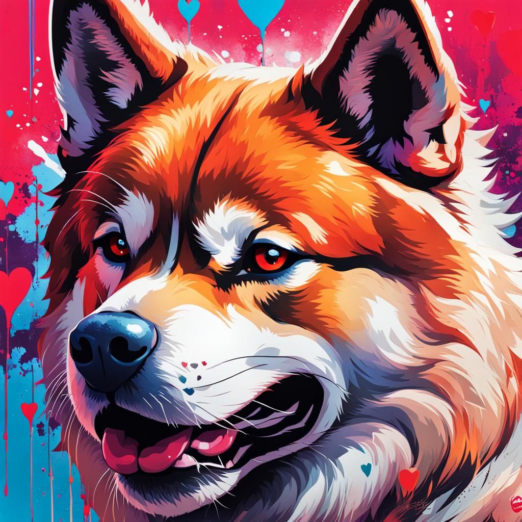 Akita Inu Twitch Emote with Red Hearts