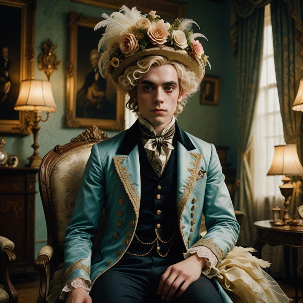 19th Century Doll-Inspired Portrait in Opulent Living Room S...