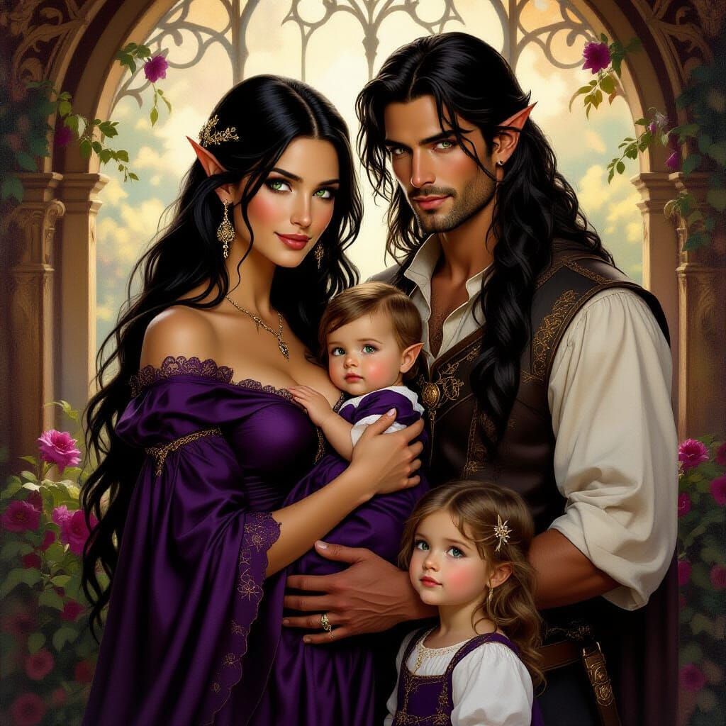 Elvish Family Portrait in Warm Home Interior