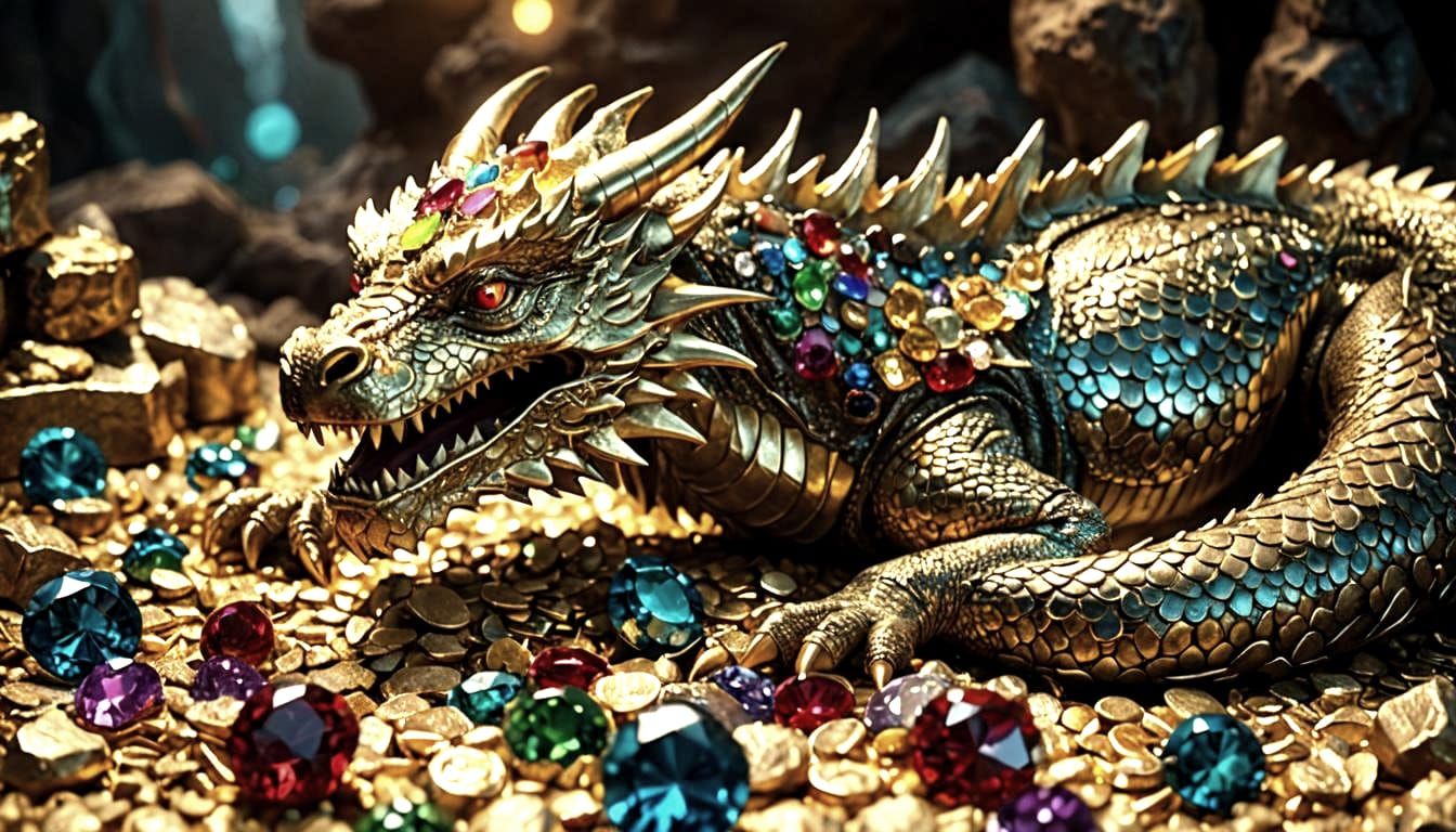 Cinematic Dragon Sleeps on Hoard of Gold