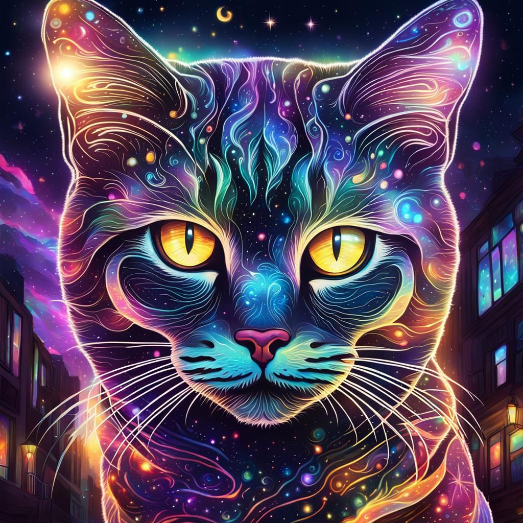 Cat-Shaped Street Lights in Astral Illustration