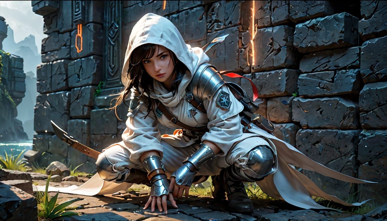 Ancient Citadel Explorer in Sci-Fi Landscape