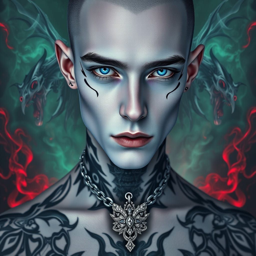 Surreal Gothic Warlock with Mesmerizing Patterns and Dragon....