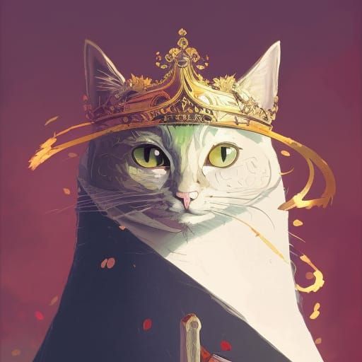 intricately designed illustration portrait of cat with a big crown on its head, detailed, captivating, cinematographic, ...