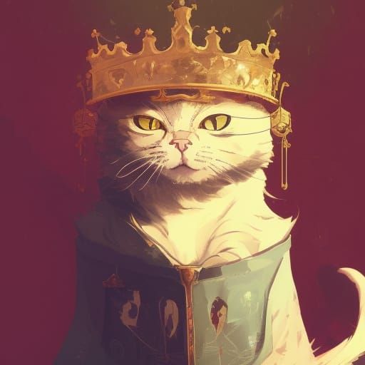 intricately designed illustration portrait of cat with a big crown on its head, detailed, captivating, cinematographic, ...