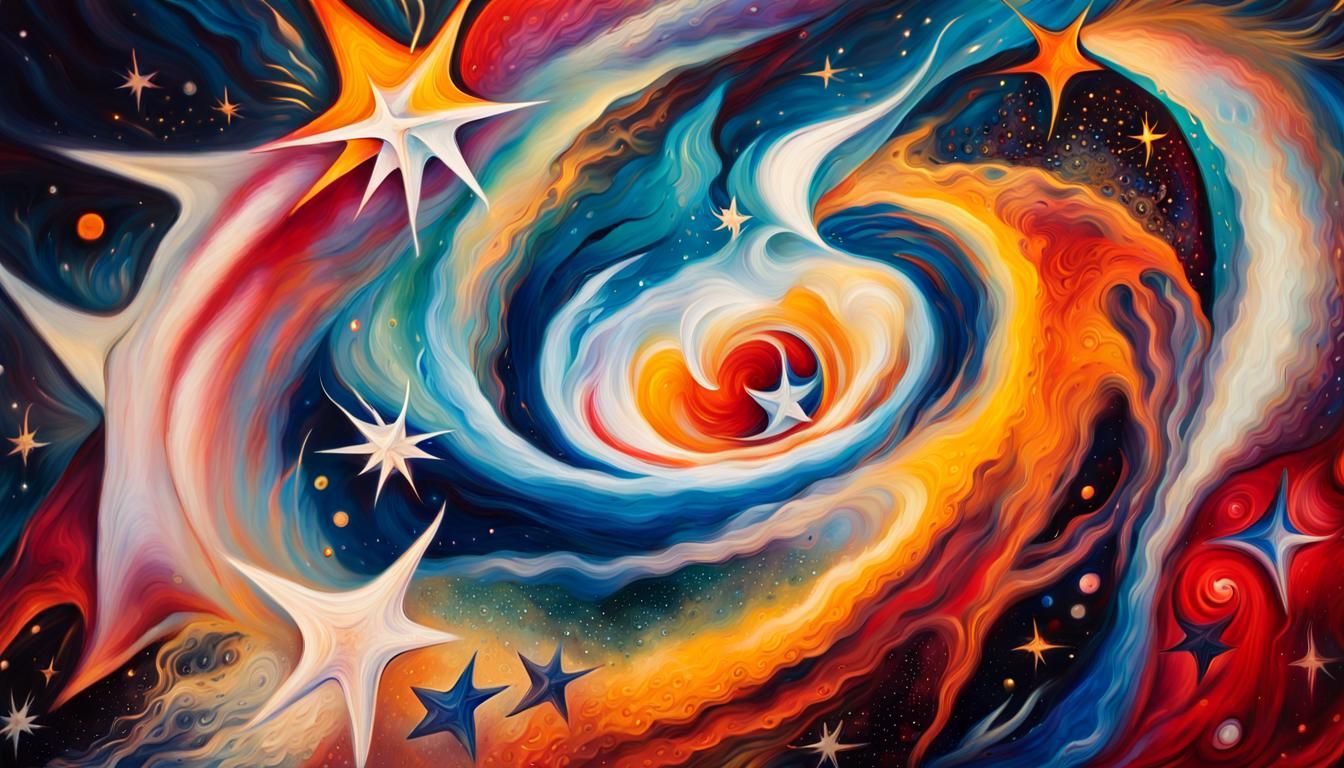 Whirling Star Cluster in Abstract Expressionist Style