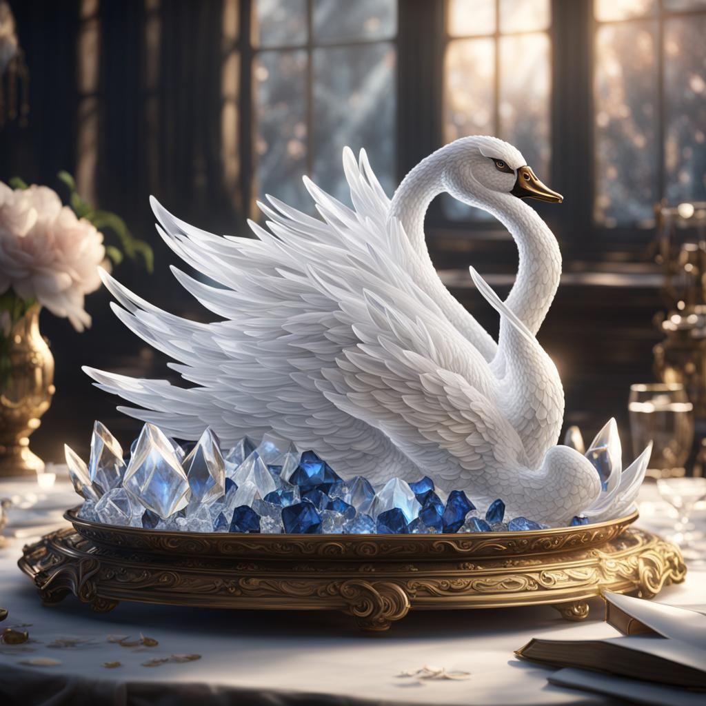 Crystal Swan Decoration in Detailed Matte Painting