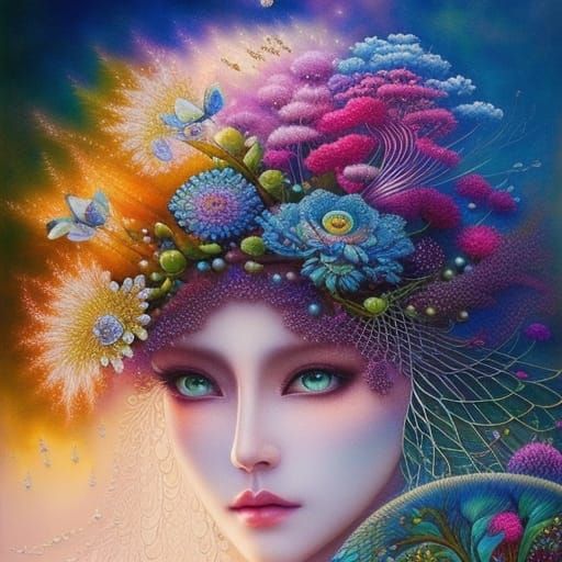 Lace Flowers with Ink Flow in Gouache Style