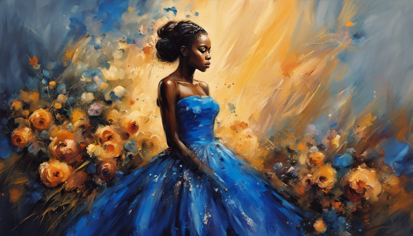 African Bride Portrait in Vibrant Oil Painting Style