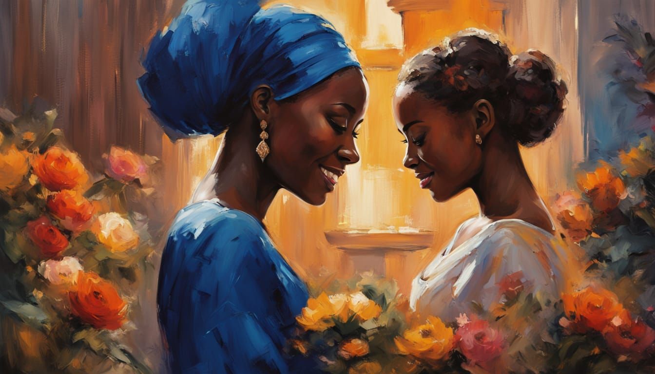 African Bride and Flower Girl Oil Painting