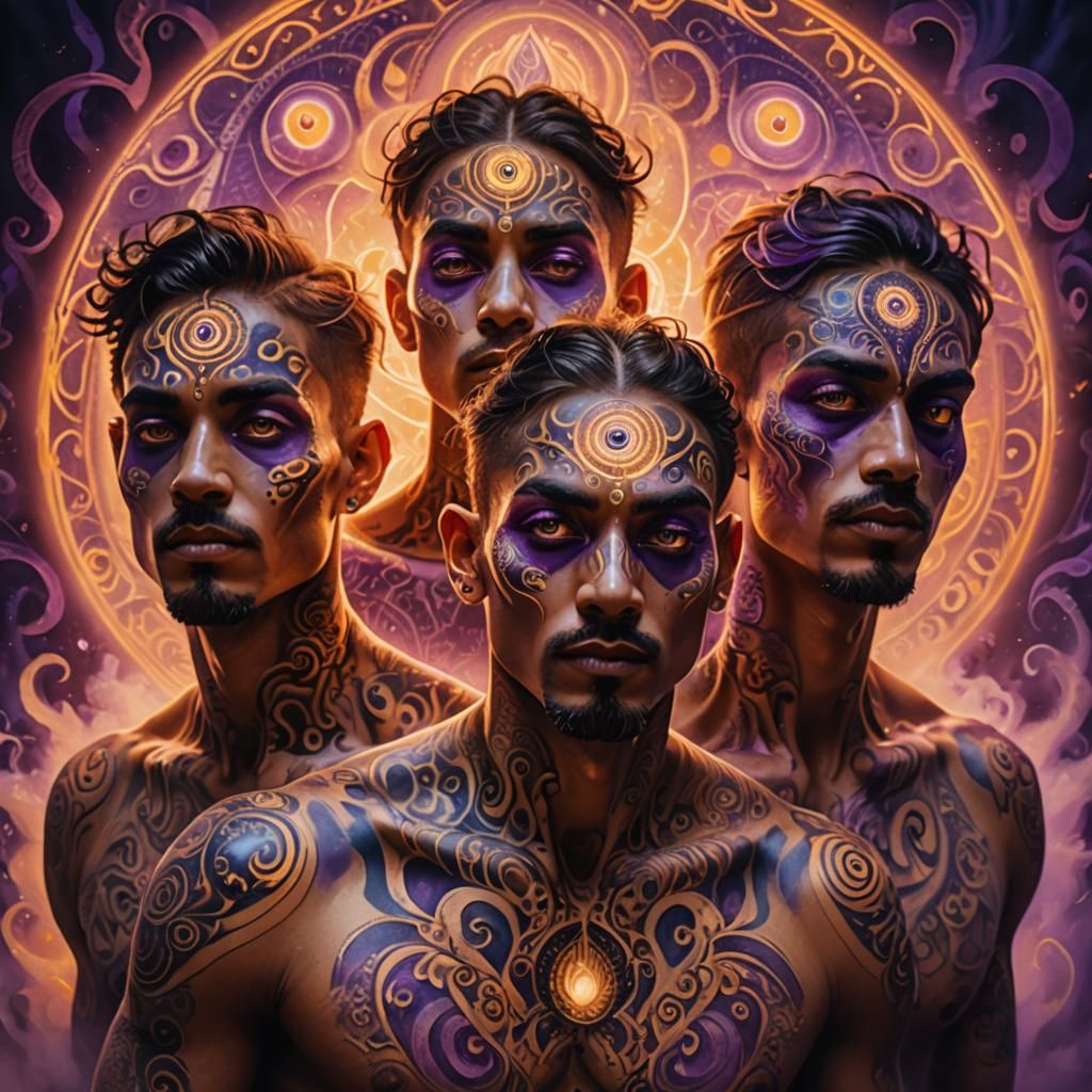 Three-Eyed People in Meditative Trance: Surreal Expressionis...