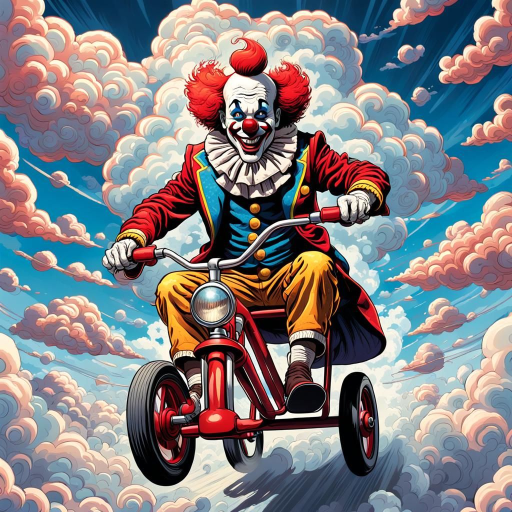 Supersonic Circus Clown Rides Tricycle: Comic Book Art