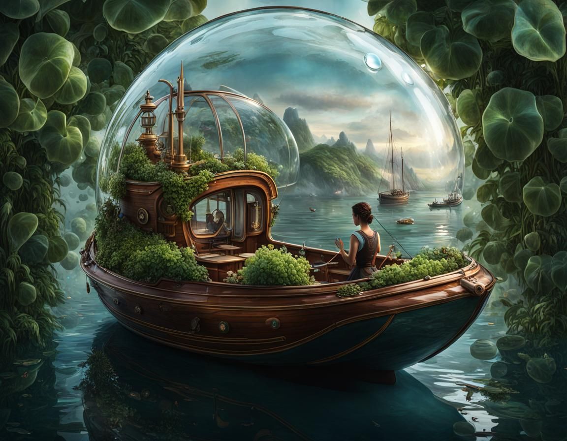 Steampunk Dewdrop Boat on Open Ocean