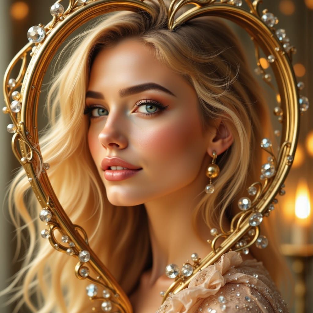 Radiant Woman in Diamond Heart, Art Nouveau Style