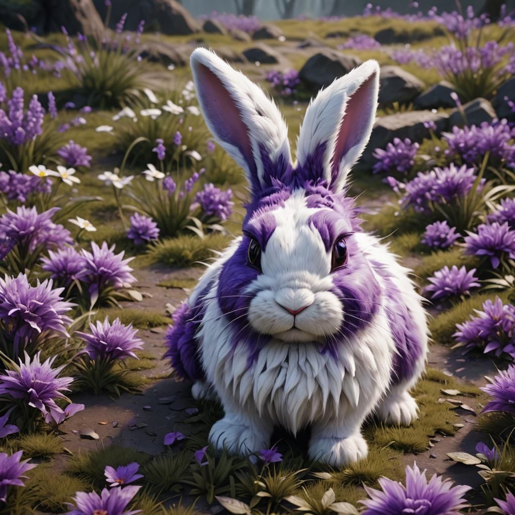 Cute Purple and White Bunny with Fuzzy Fur