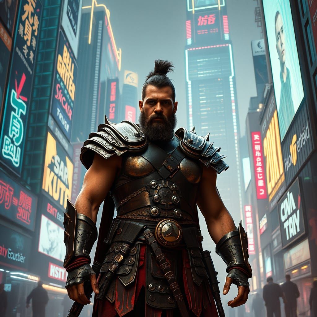 Gladiator in Cyberpunk City: A Warrior Out of Time