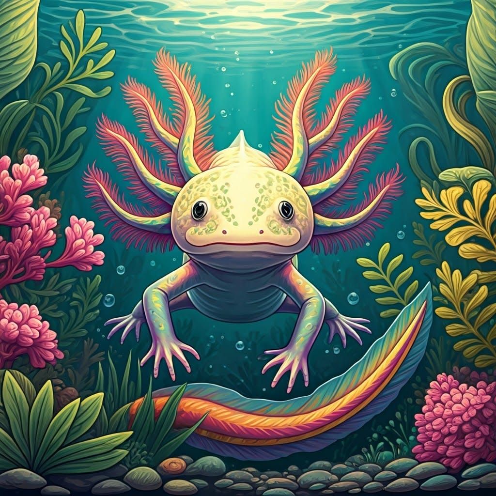 Rainbow Axolotl in Arts and Crafts Style